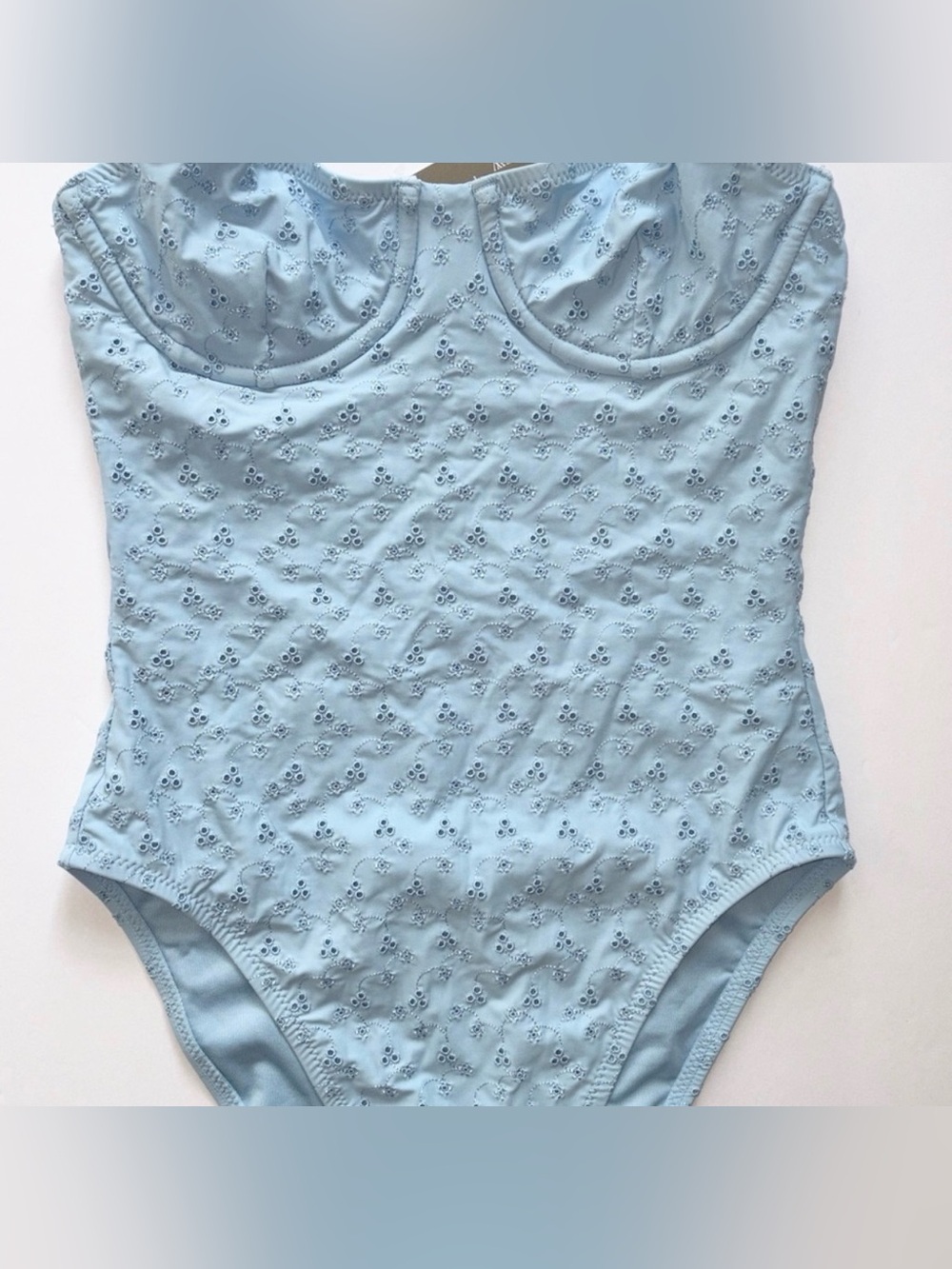 NWT J.Crew Eyelet Balconette Underwire One-Piece Swimsuit In Calm Blue Size 4
